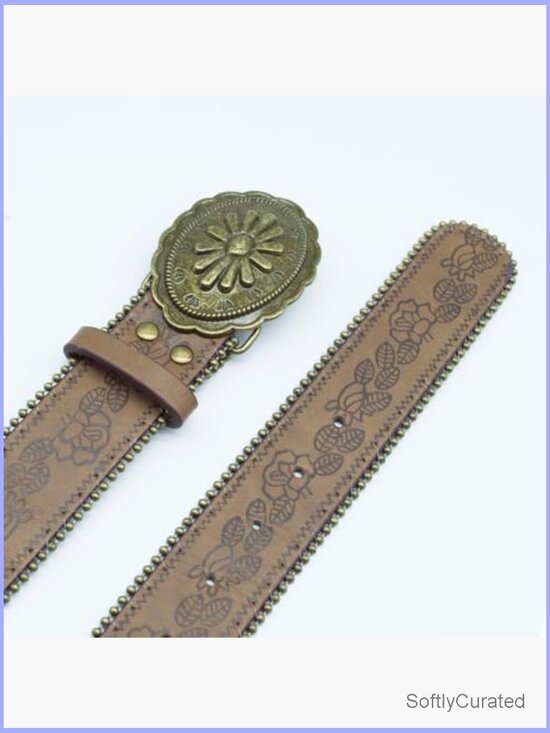 Western PU Leather Belt with Floral Emboss & Vintage Buckle for Jeans main image 5